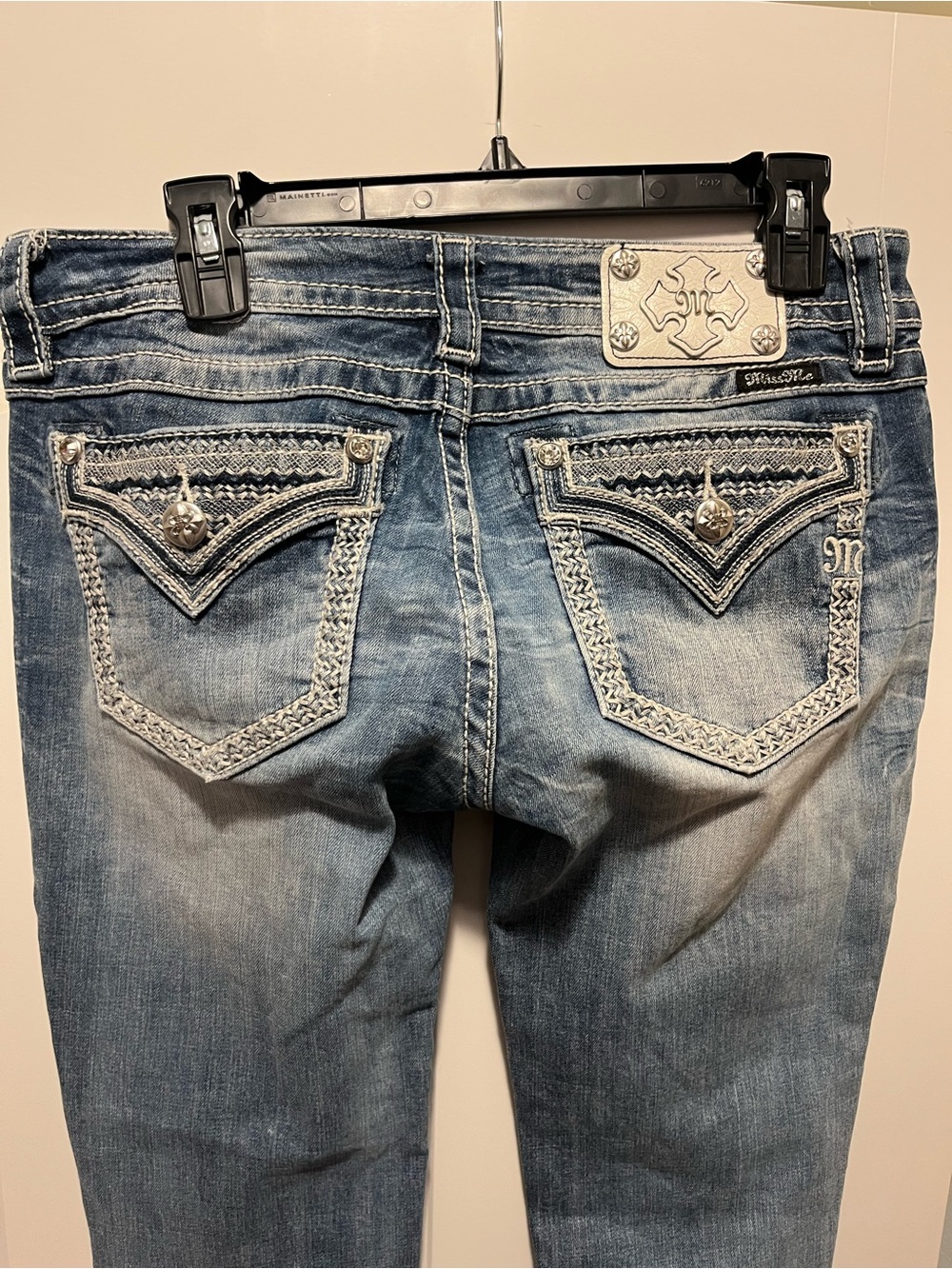 Miss Me light/medium blue Embroidered Back Pocket Bootcut Jeans